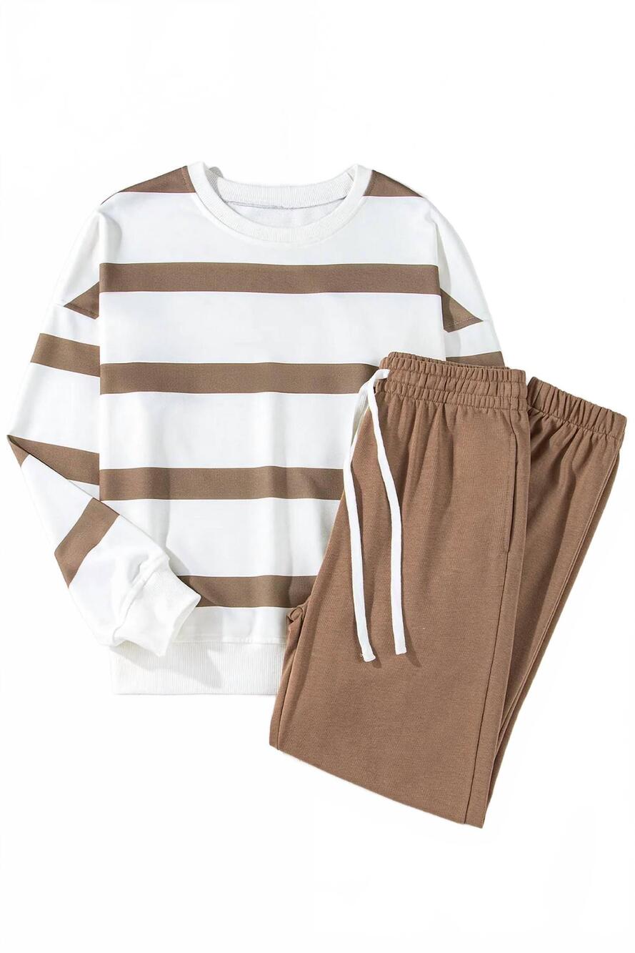 NEW DEAR LOVER women's striped drop shoulder pullover and jogger pants set in li